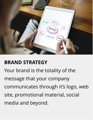 BRAND STRATEGY Your brand is the totality of the message that your company communicates through it’s logo, web site, promotional material, social media and beyond.